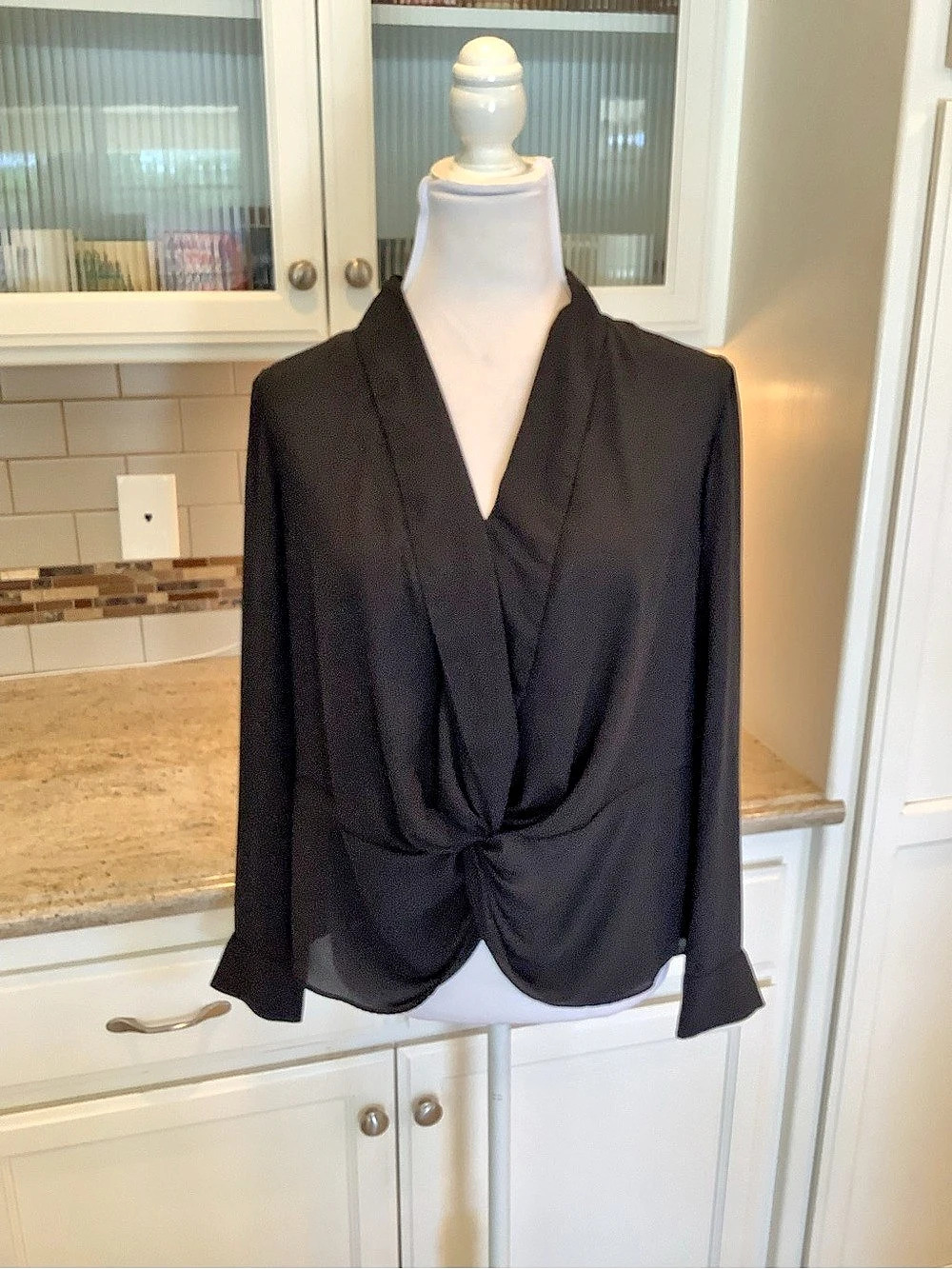 INC International Concepts Black Ruched Blouse Size Medium Like New